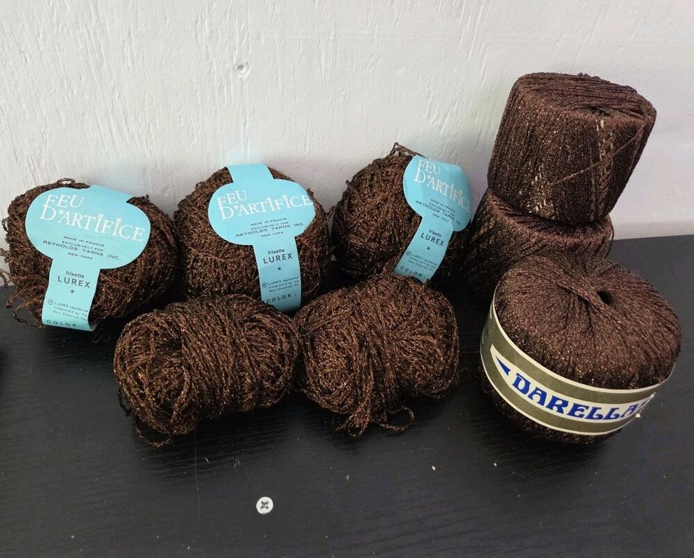 VTG Brown Lurex Yarn Lot 6.5oz Metallic Textured France Italy Fancy Fiber